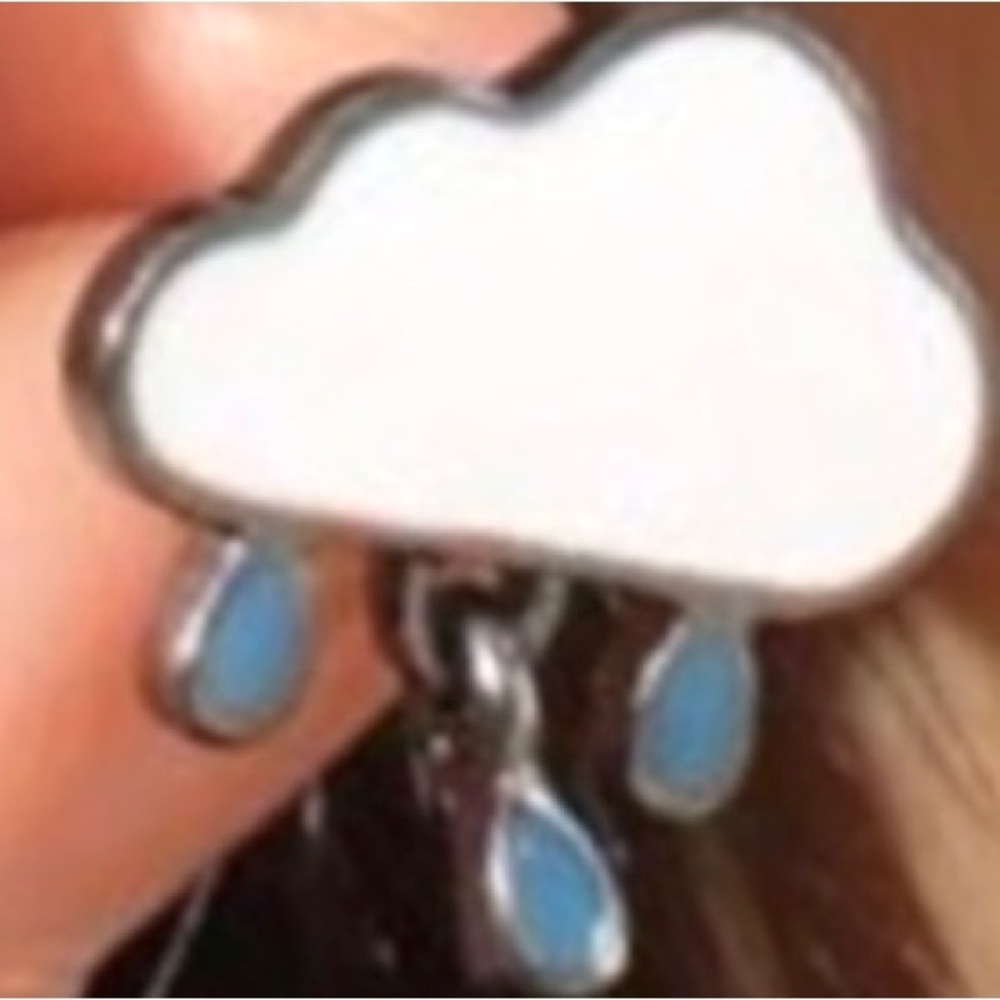 Stormy Skies- Rain Drop Cloud Blue White Enamel Dainty Mini Dangle Gunmetal Stud - Picture 13 of 14